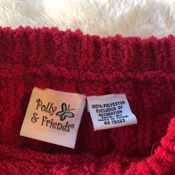 Polly & Friends Red Chenille Sequin and Ribbon Sweater - Picture 3 of 4